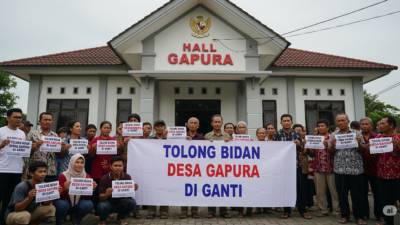 Poto Ilustrasi, masyarakat desa gapura protes. Gambar AI.